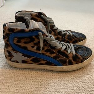 Golden Goose hightop slide cheetah print sneakers